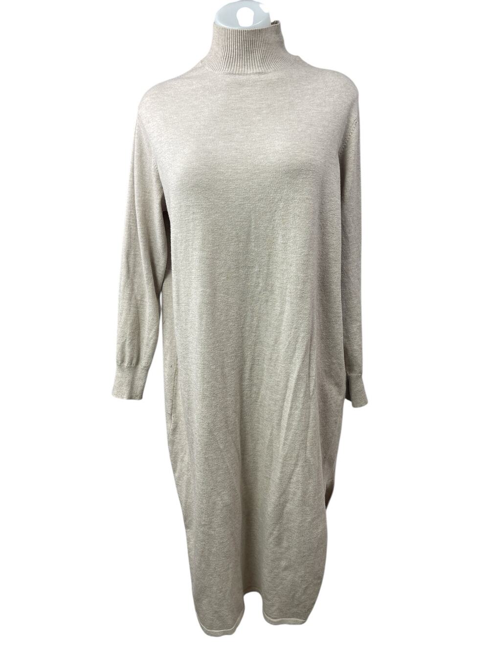Mango MNG Beige Oversized Knit Turtleneck Long Sleeve Midi Sweater Dress Size M